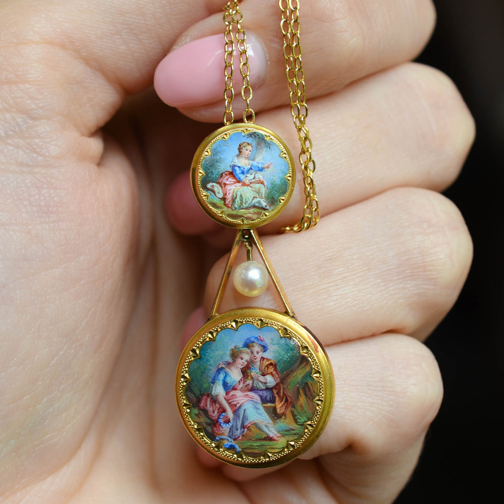 Georgian Swiss Enamel & Pearl Pendant