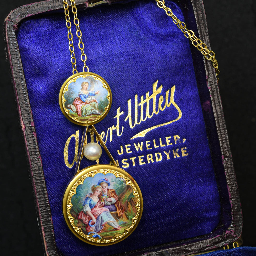 Georgian Swiss Enamel & Pearl Pendant