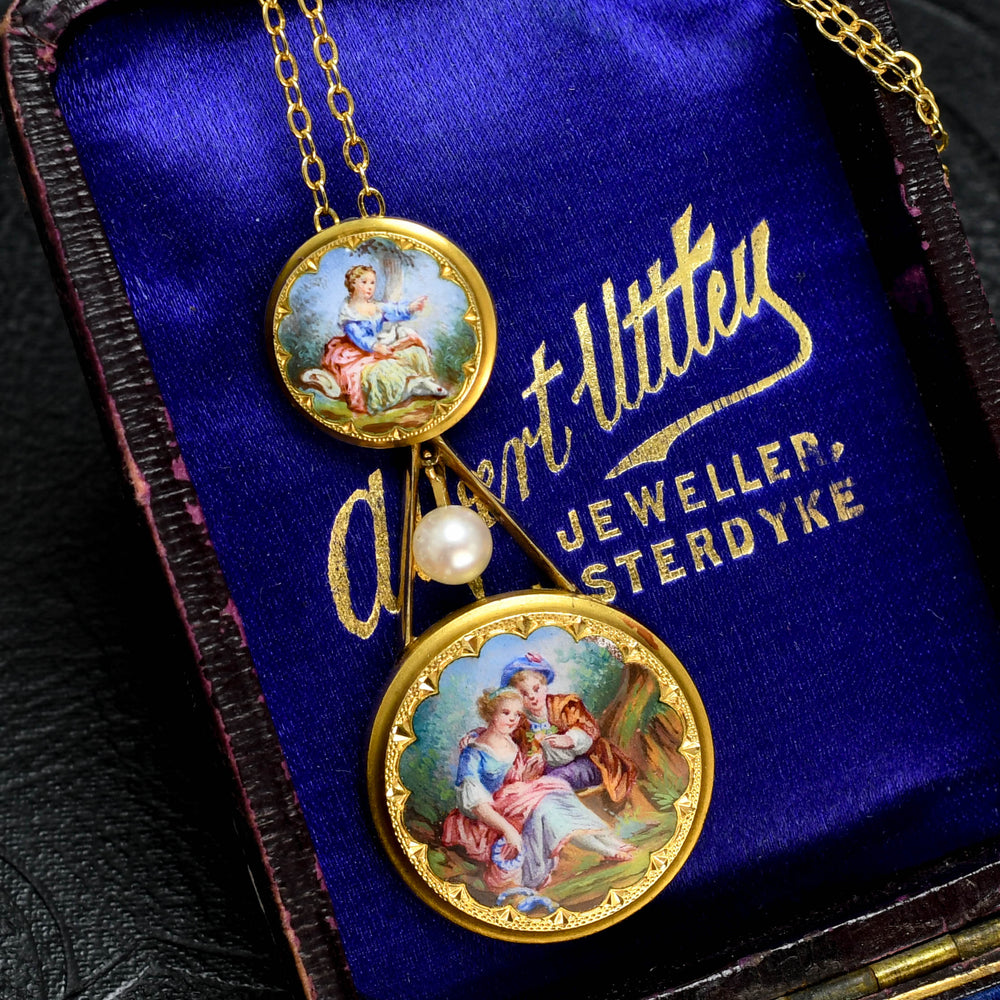 Georgian Swiss Enamel & Pearl Pendant