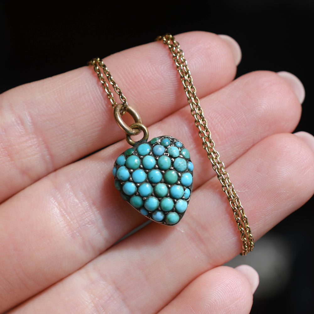 Victorian Pavé Turquoise Heart Pendant