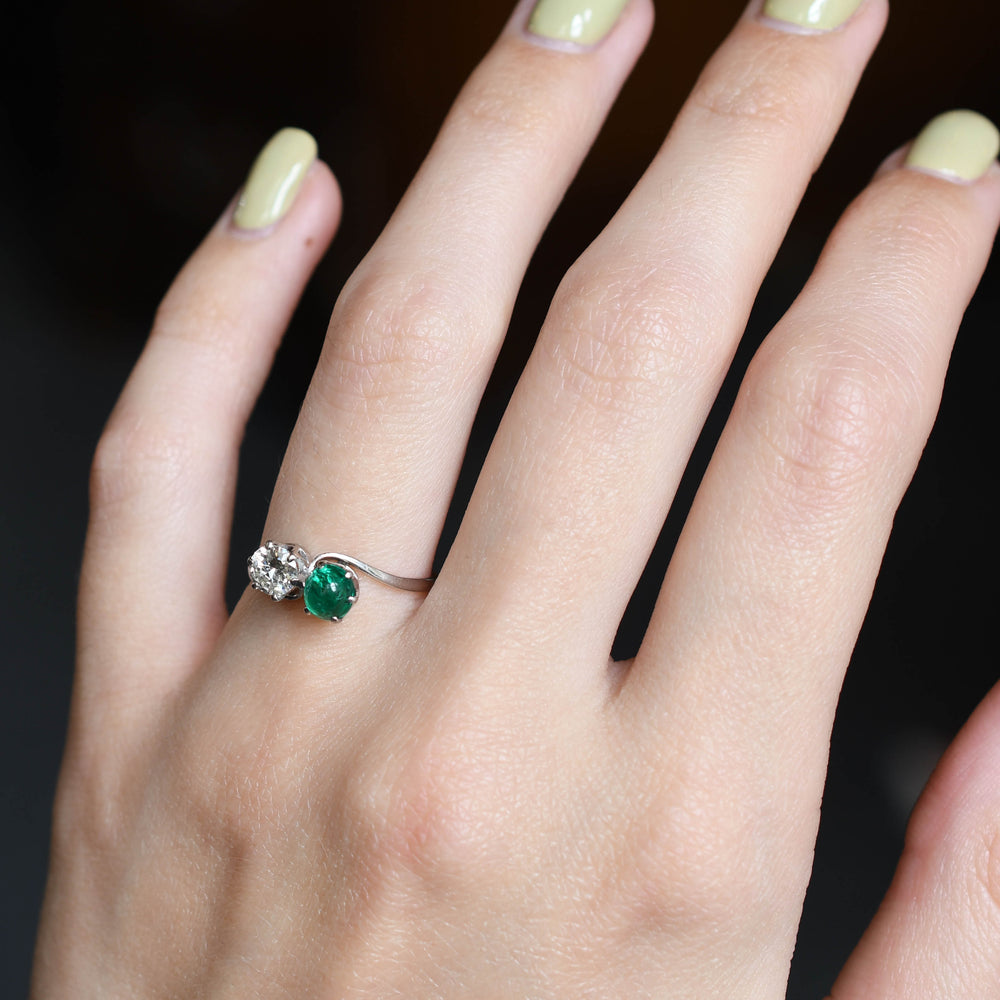 Art Deco Emerald Cabochon & Diamond