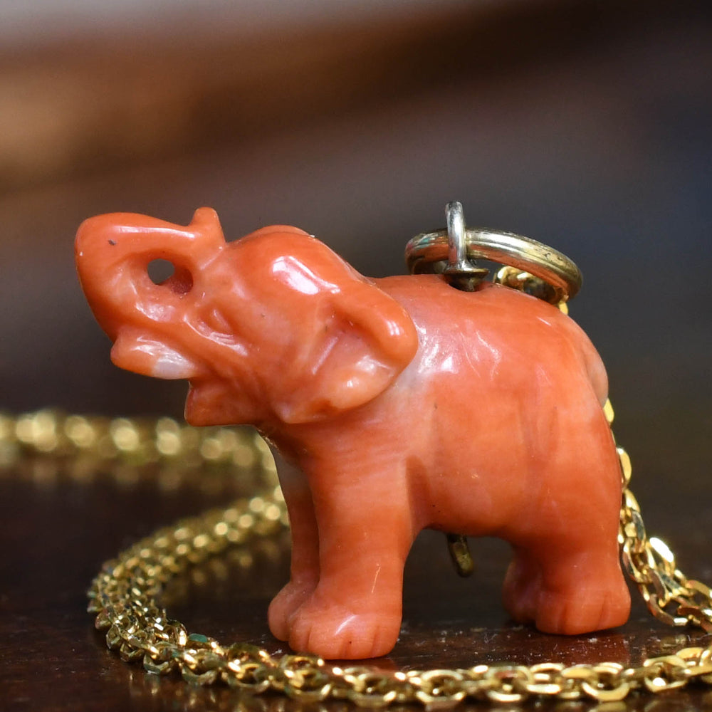 Victorian Coral Elephant Charm
