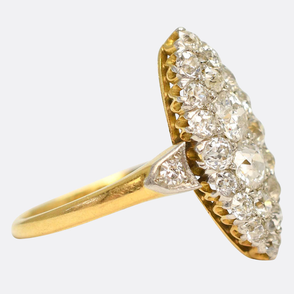 Late Victorian Diamond Navette Cluster Ring