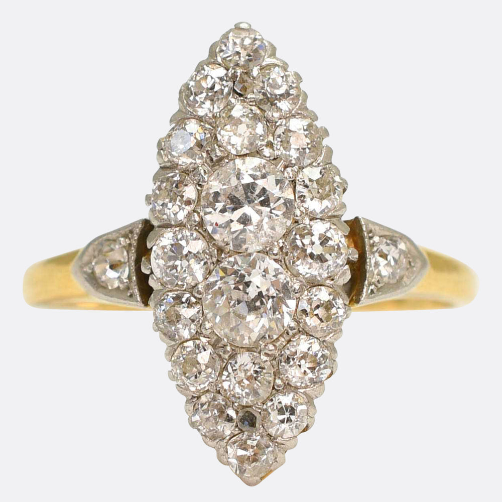 Late Victorian Diamond Navette Cluster Ring