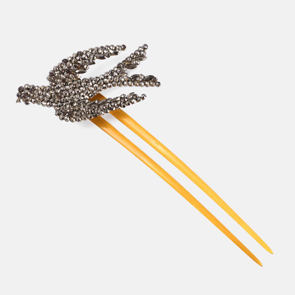 Early Victorian Cut Steel Swallow Hair Pin