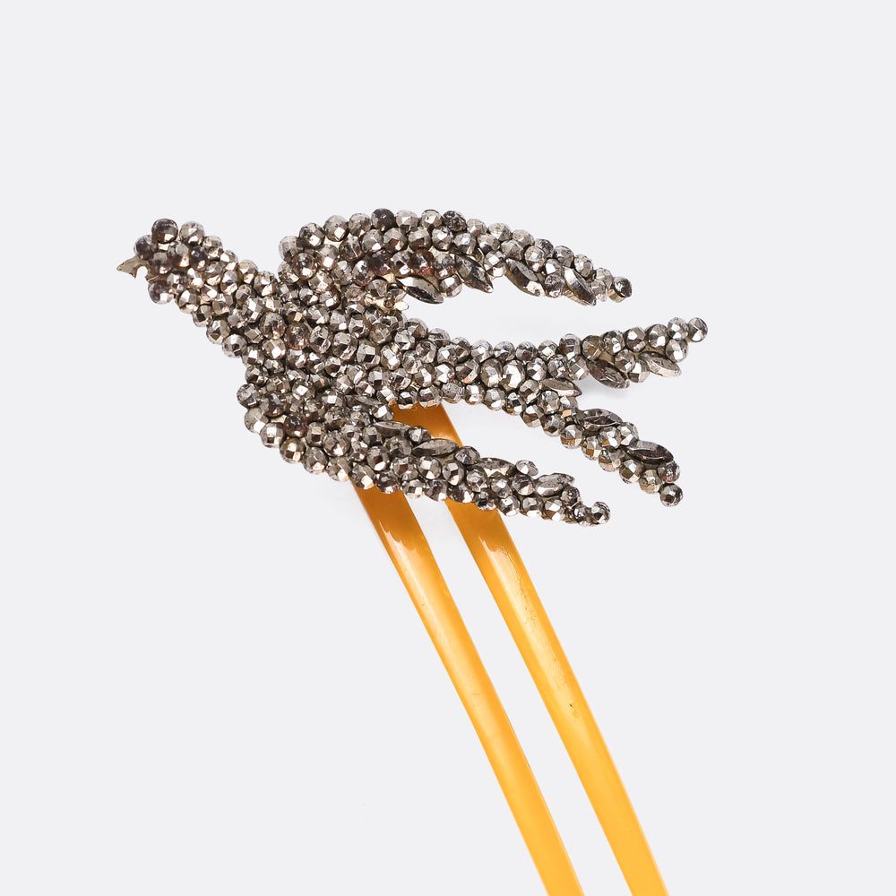 Early Victorian Cut Steel Swallow Hair Pin