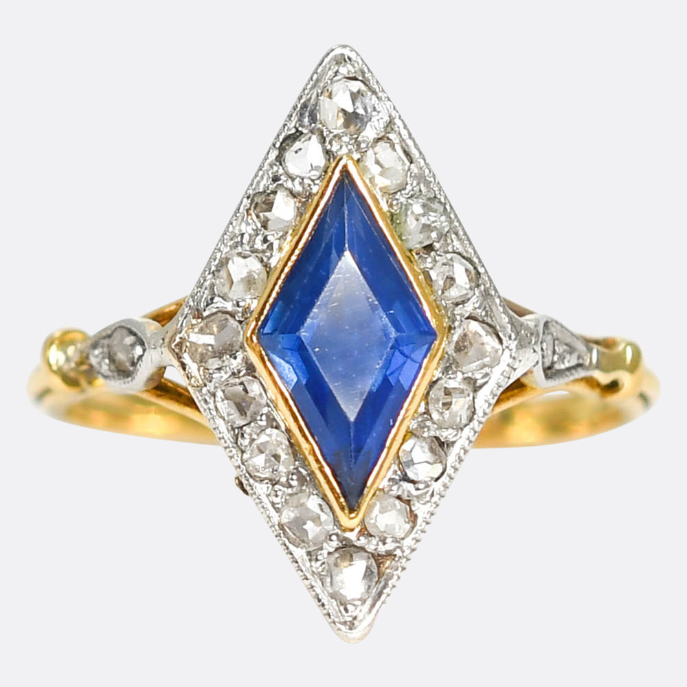 Edwardian 1.1ct Sapphire & Rose Cut Diamond Cluster Ring