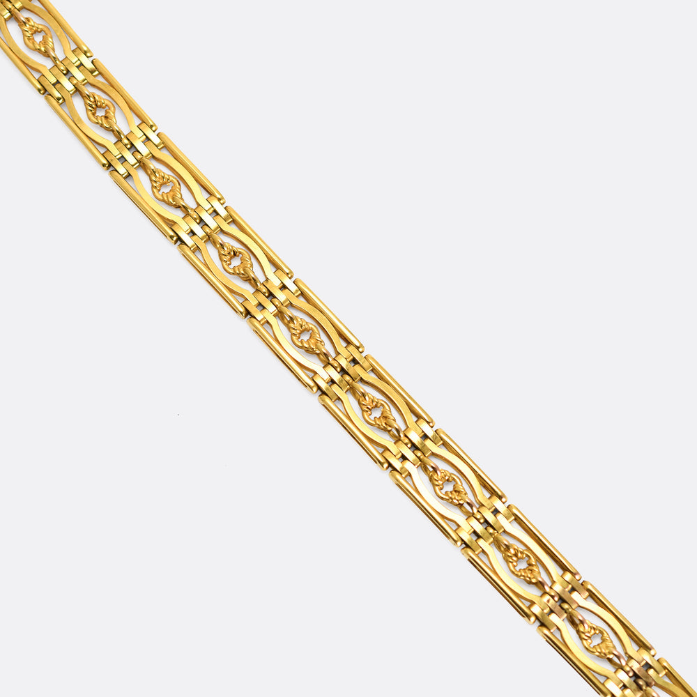 Edwardian 18k Gold Love Knot Gate Link Bracelet