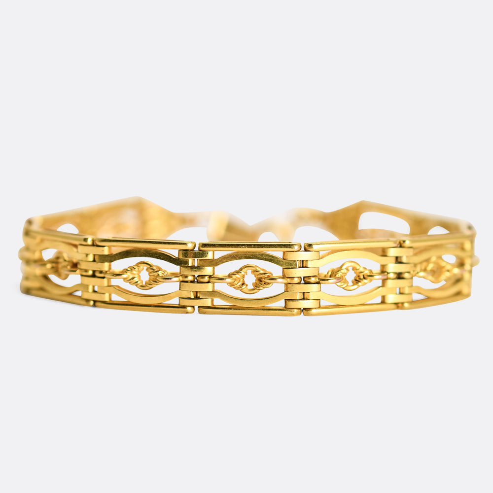 Edwardian 18k Gold Love Knot Gate Link Bracelet