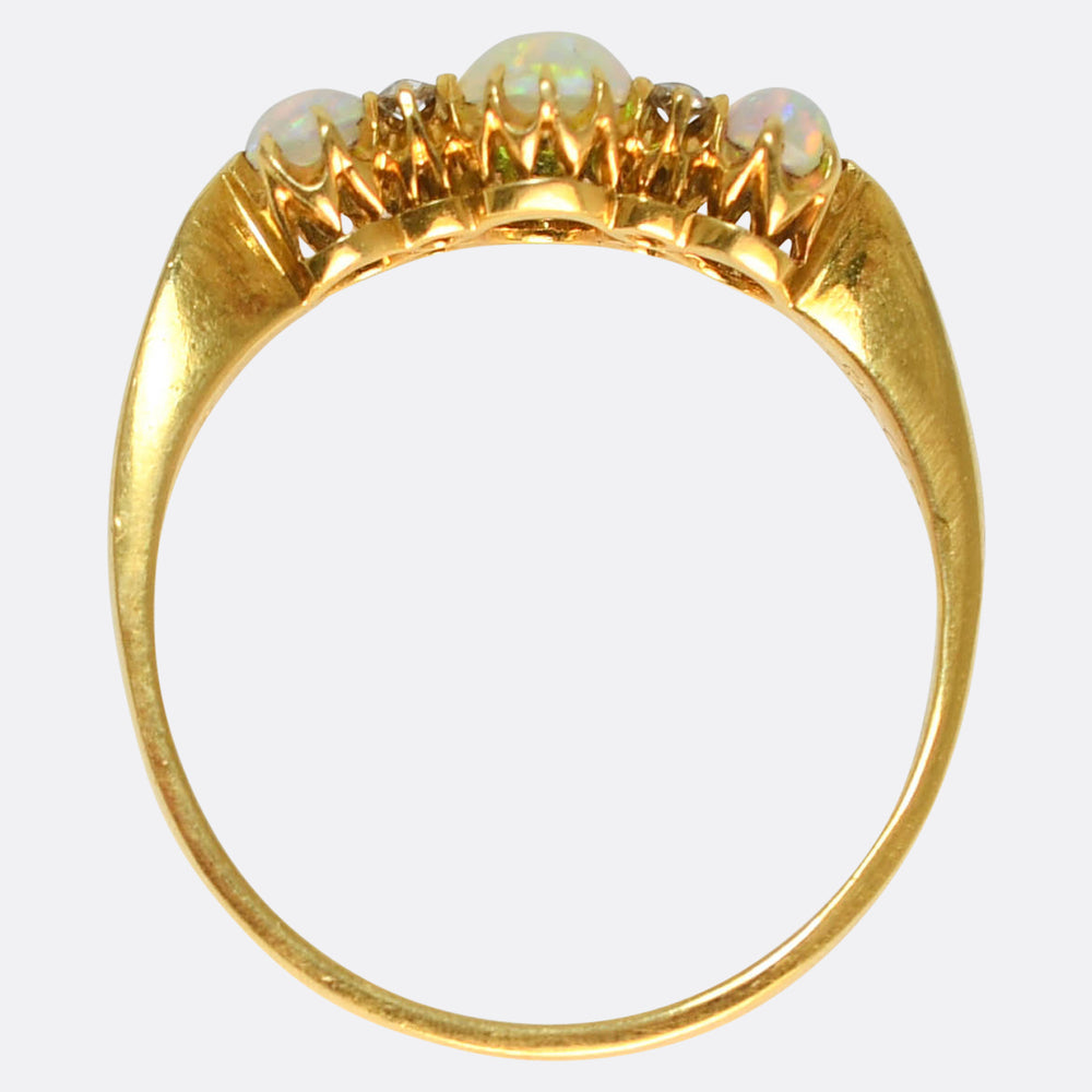 Edwardian 3-Stone Opal & Diamond Ring