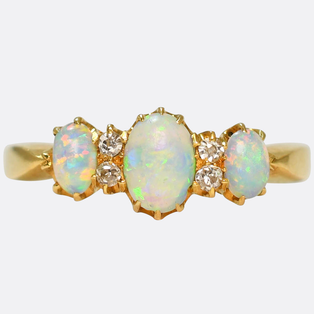 Edwardian 3-Stone Opal & Diamond Ring