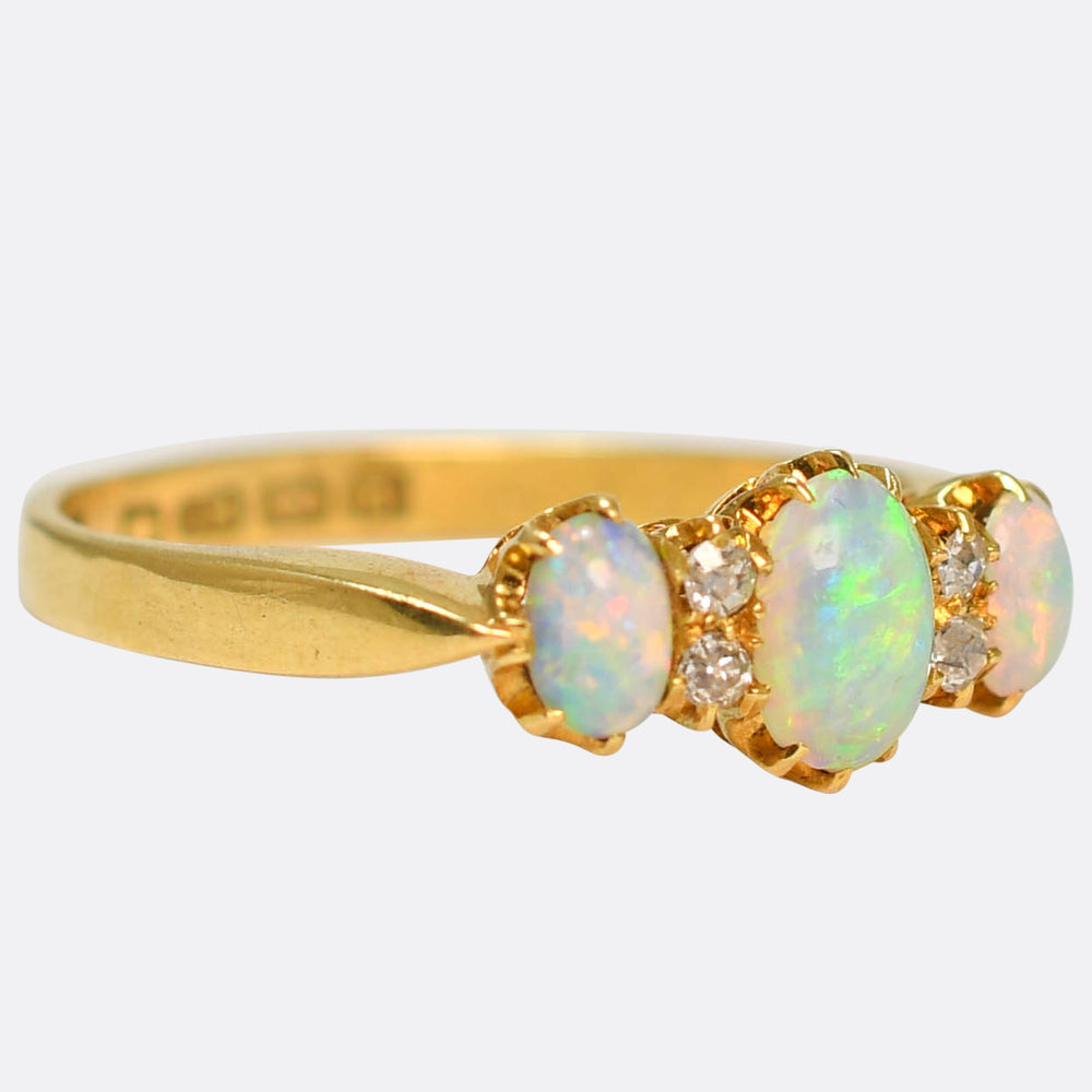 Edwardian 3-Stone Opal & Diamond Ring