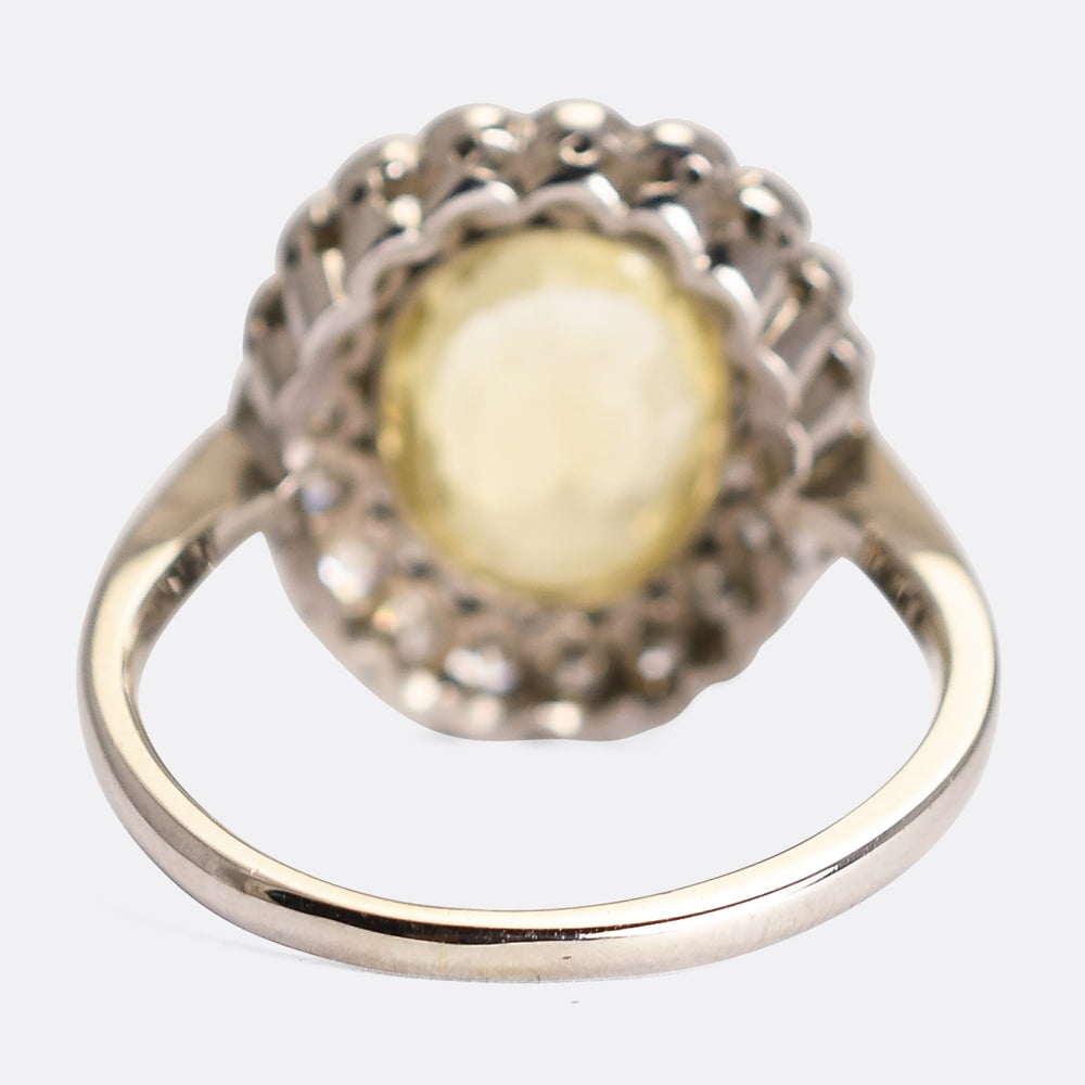 Edwardian 3.75 Carat Yellow Sapphire & Diamond Cluster Ring