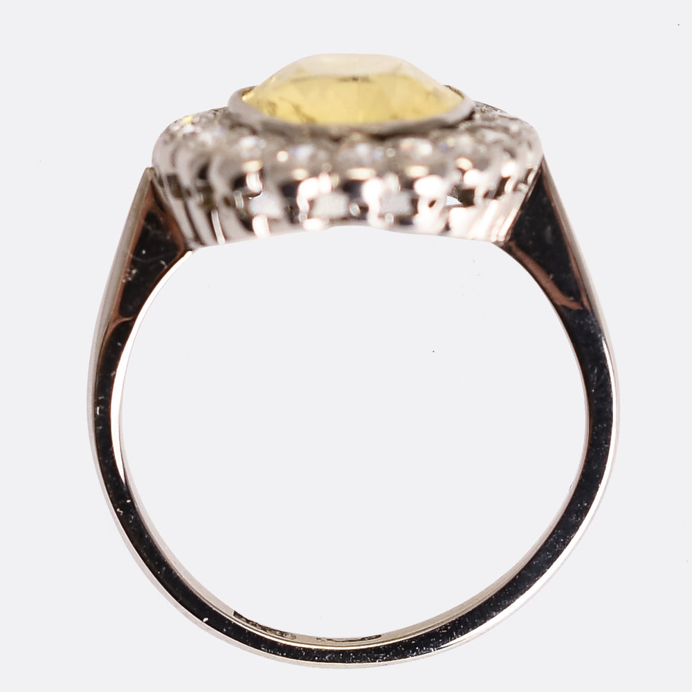 Edwardian 3.75 Carat Yellow Sapphire & Diamond Cluster Ring