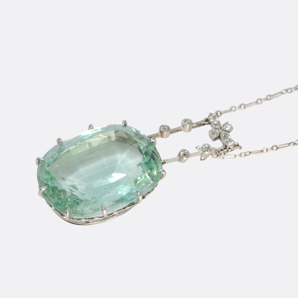 Edwardian 42.96ct Aquamarine Pendant & Diamond Chain