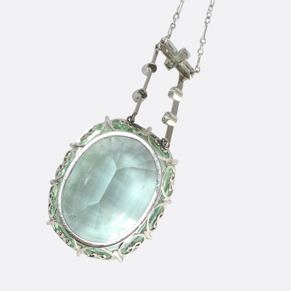Edwardian 42.96ct Aquamarine Pendant & Diamond Chain