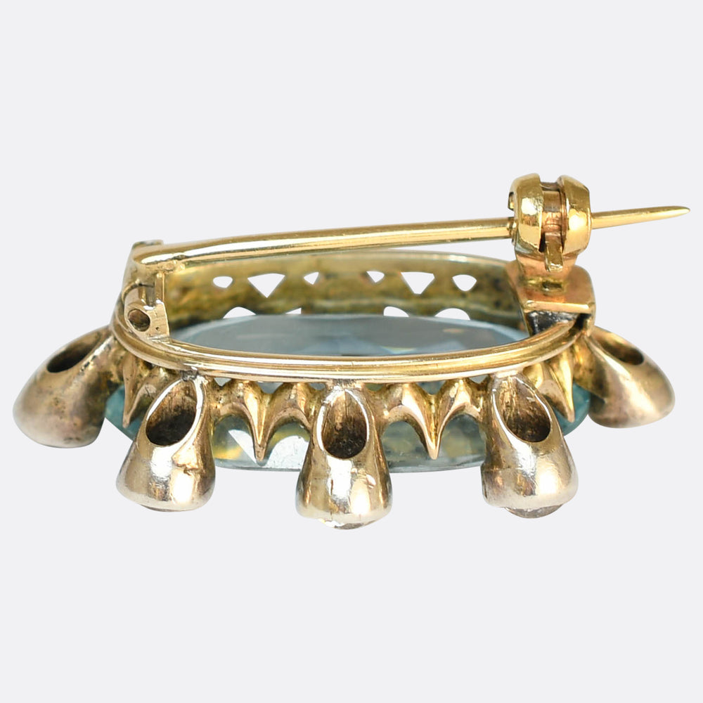 Edwardian 7.33ct Aquamarine & Diamond Satellite Brooch