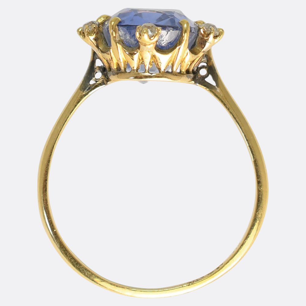 Edwardian 7.5ct Ceylon Sapphire & Diamond Satellite Ring