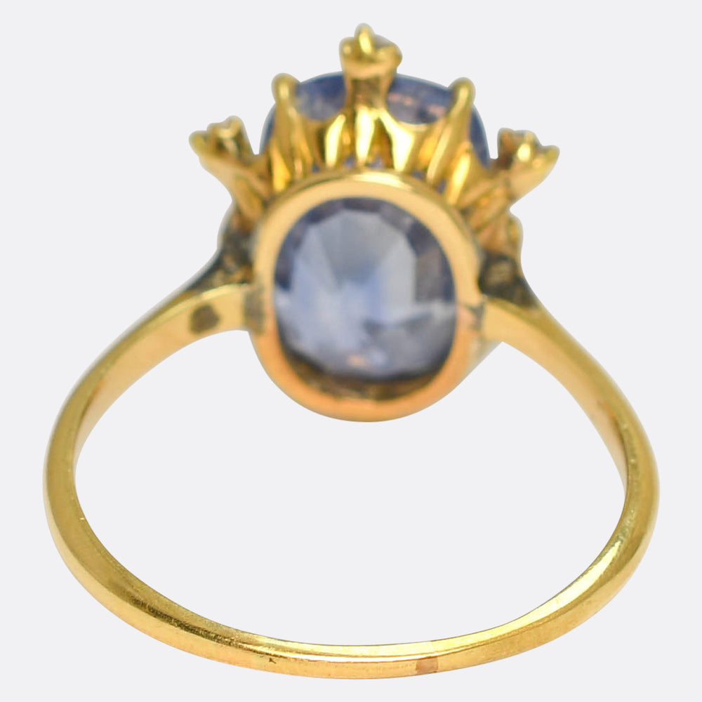 Edwardian 7.5ct Ceylon Sapphire & Diamond Satellite Ring