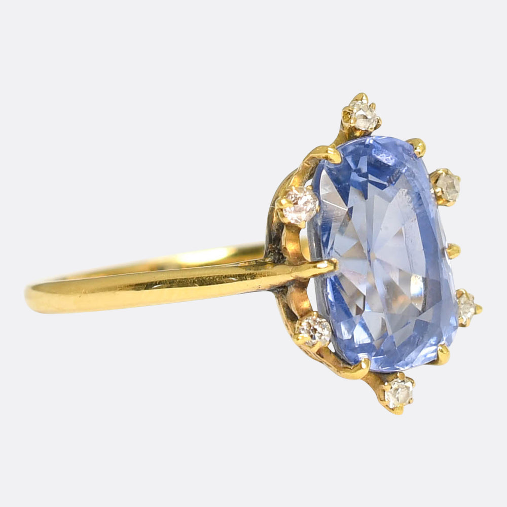 Edwardian 7.5ct Ceylon Sapphire & Diamond Satellite Ring