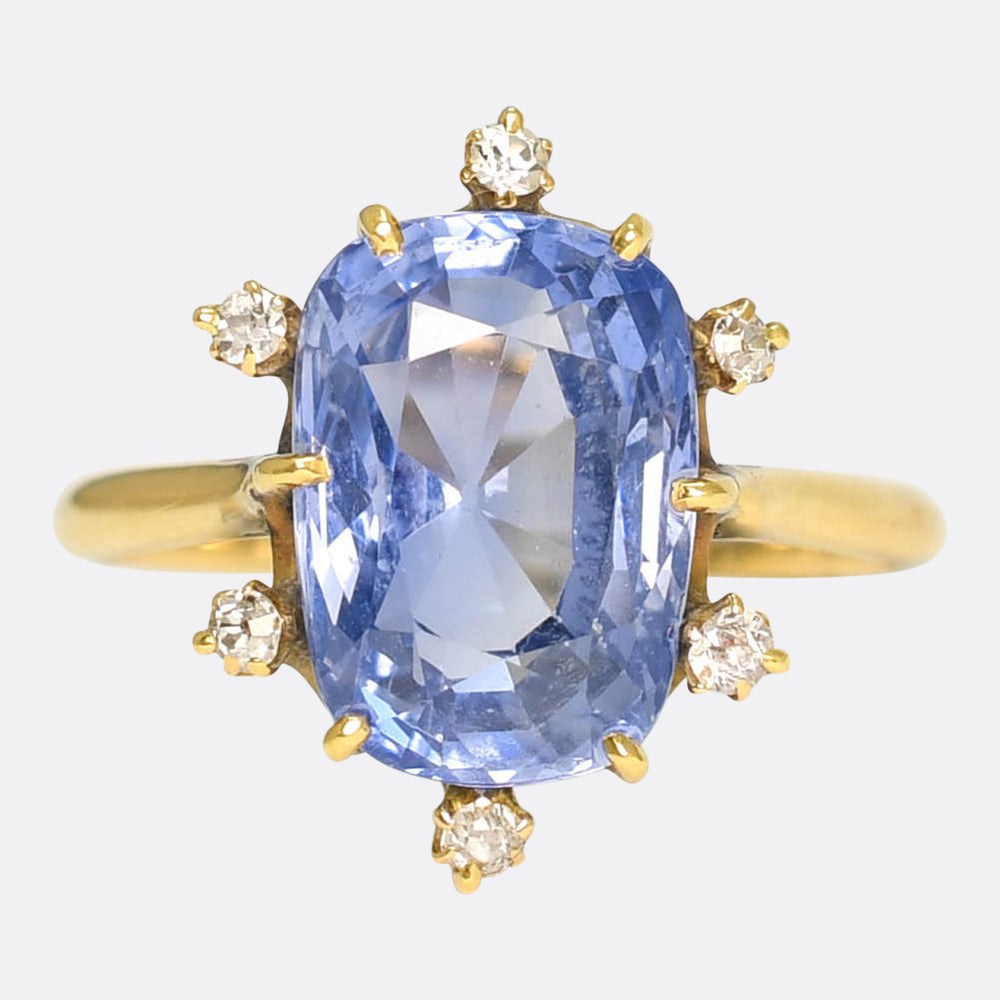 Edwardian 7.5ct Ceylon Sapphire & Diamond Satellite Ring