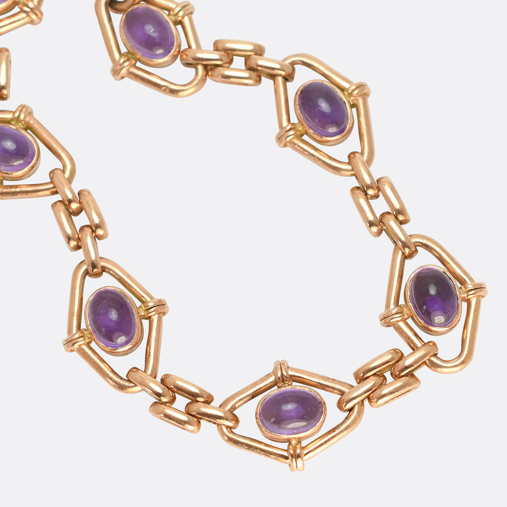 Edwardian Amethyst Fancy-Link Bracelet with Heart Padlock Clasp