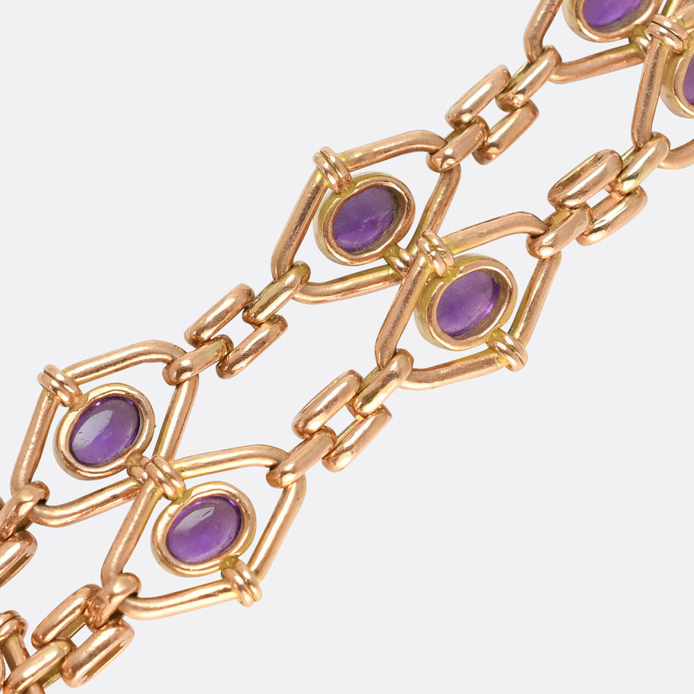 Edwardian Amethyst Fancy-Link Bracelet with Heart Padlock Clasp