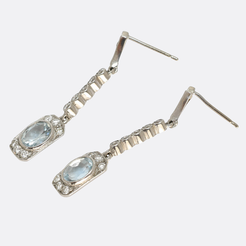 Edwardian Aquamarine & Diamond Drop Earrings