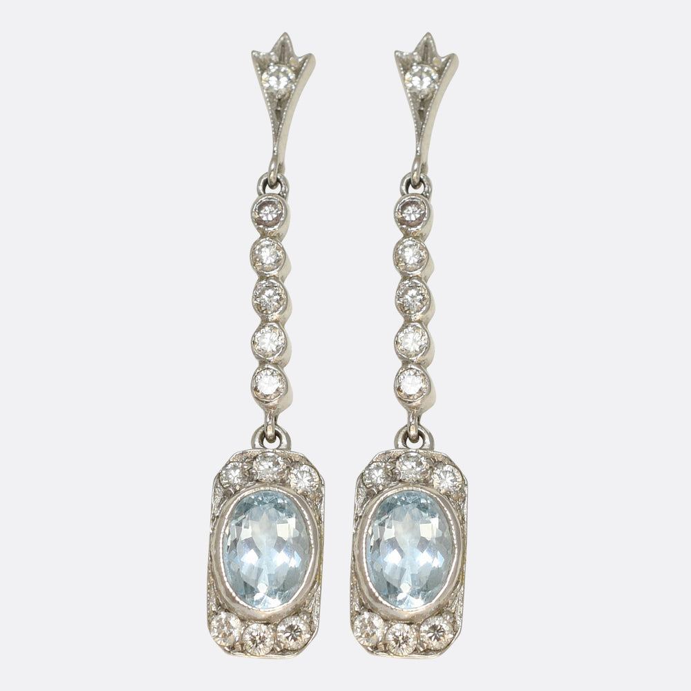 Edwardian Aquamarine & Diamond Drop Earrings