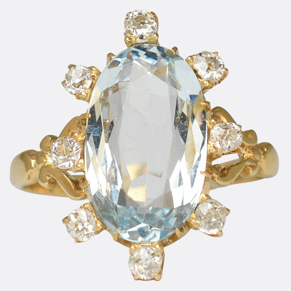 Edwardian Aquamarine & Diamond Satellite Ring