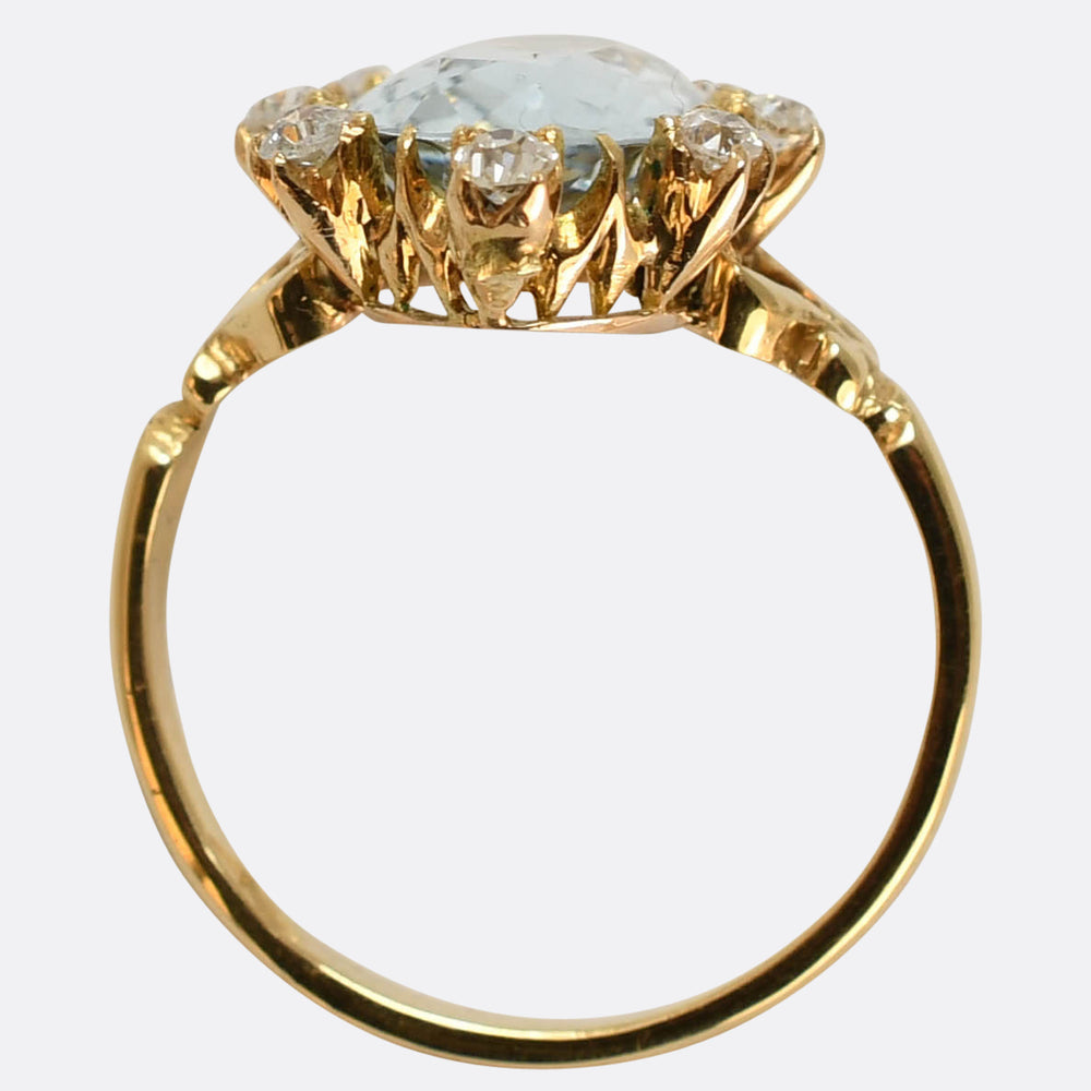 Edwardian Aquamarine & Diamond Satellite Ring