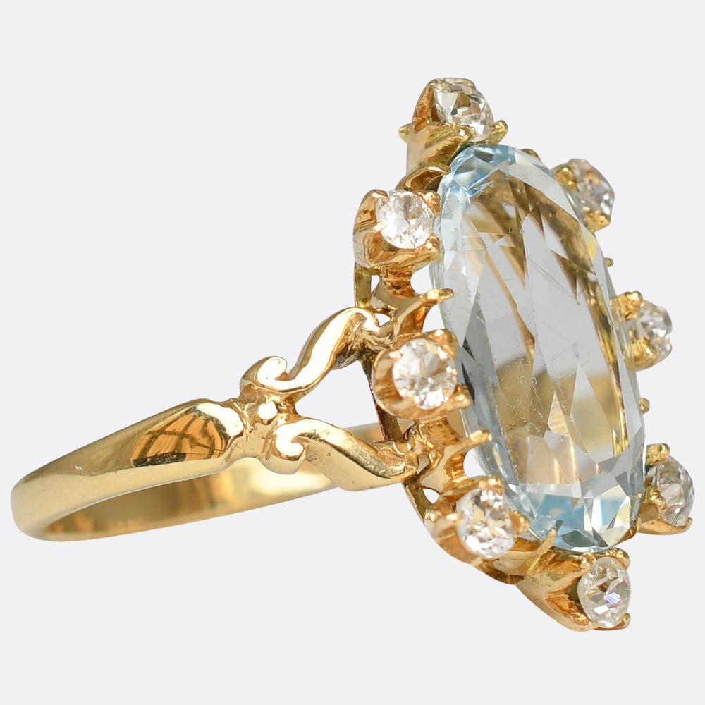 Edwardian Aquamarine & Diamond Satellite Ring