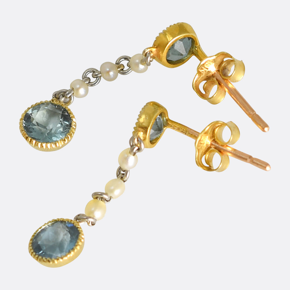 Edwardian Aquamarine & Pearl Drop Earrings