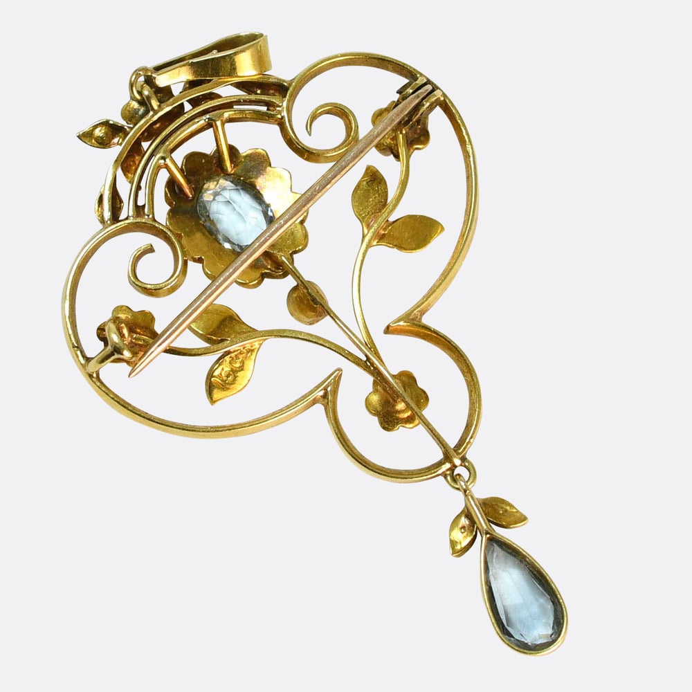 Edwardian Aquamarine & Pearl Lavaliere Pendant