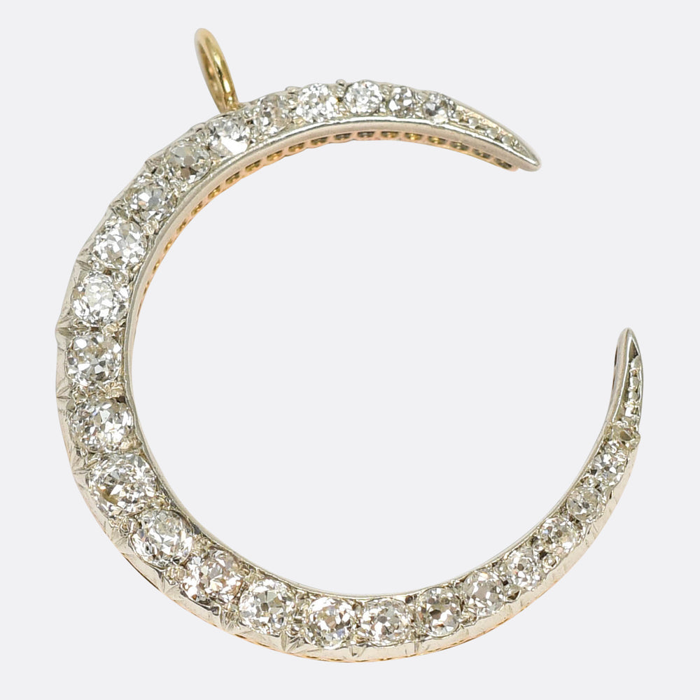 Edwardian Boxed Diamond Crescent Pendant