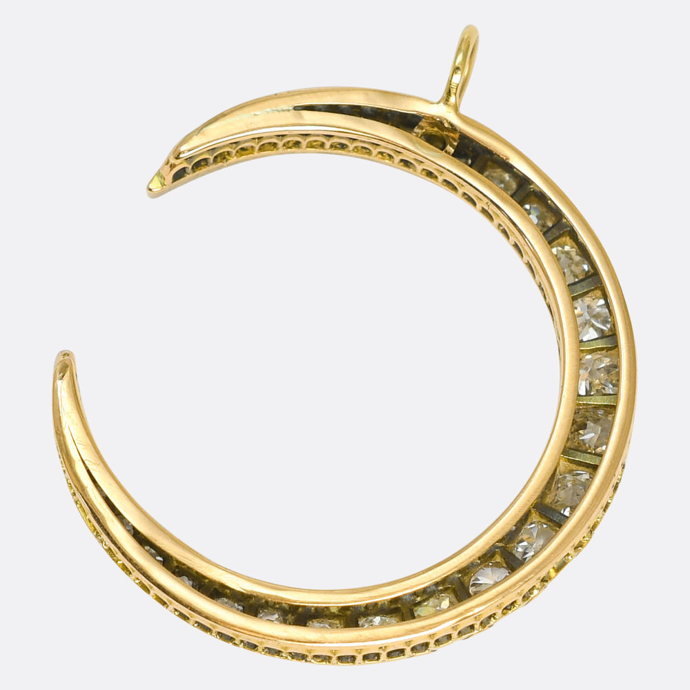 Edwardian Boxed Diamond Crescent Pendant