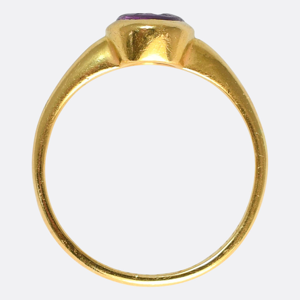 Edwardian Carved Amethyst Hera Solitaire Ring