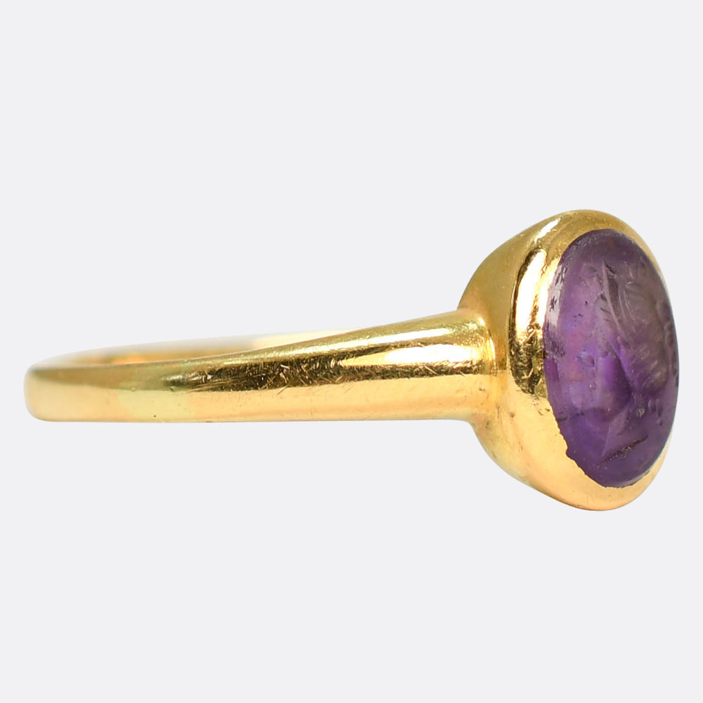 Edwardian Carved Amethyst Hera Solitaire Ring