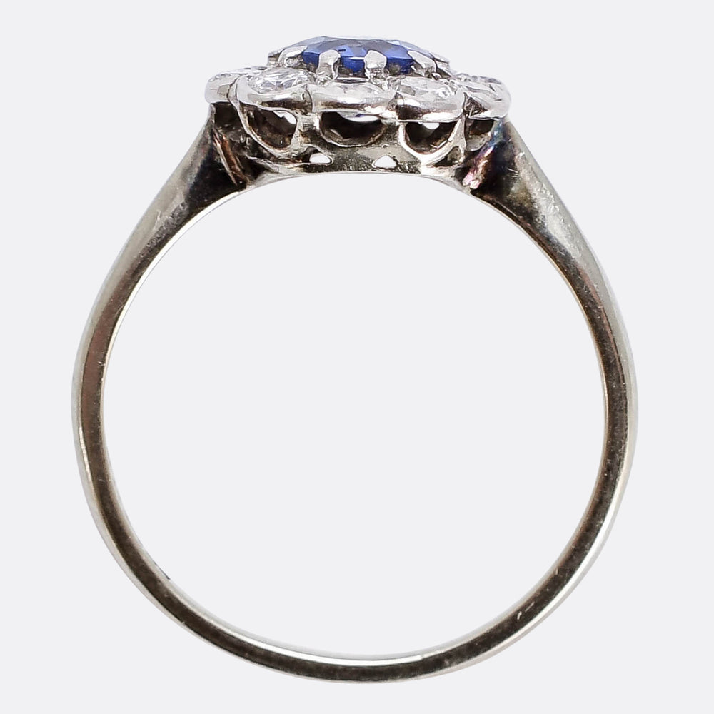 Edwardian Ceylon Sapphire & Diamond Cluster Ring