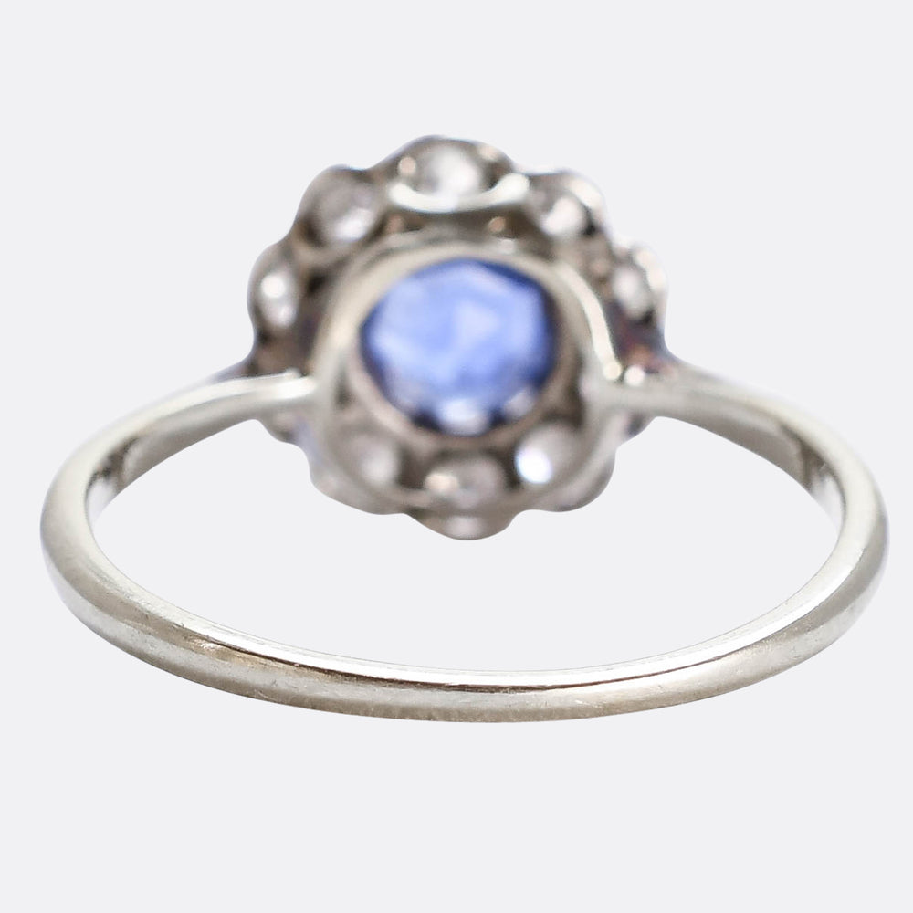 Edwardian Ceylon Sapphire & Diamond Cluster Ring