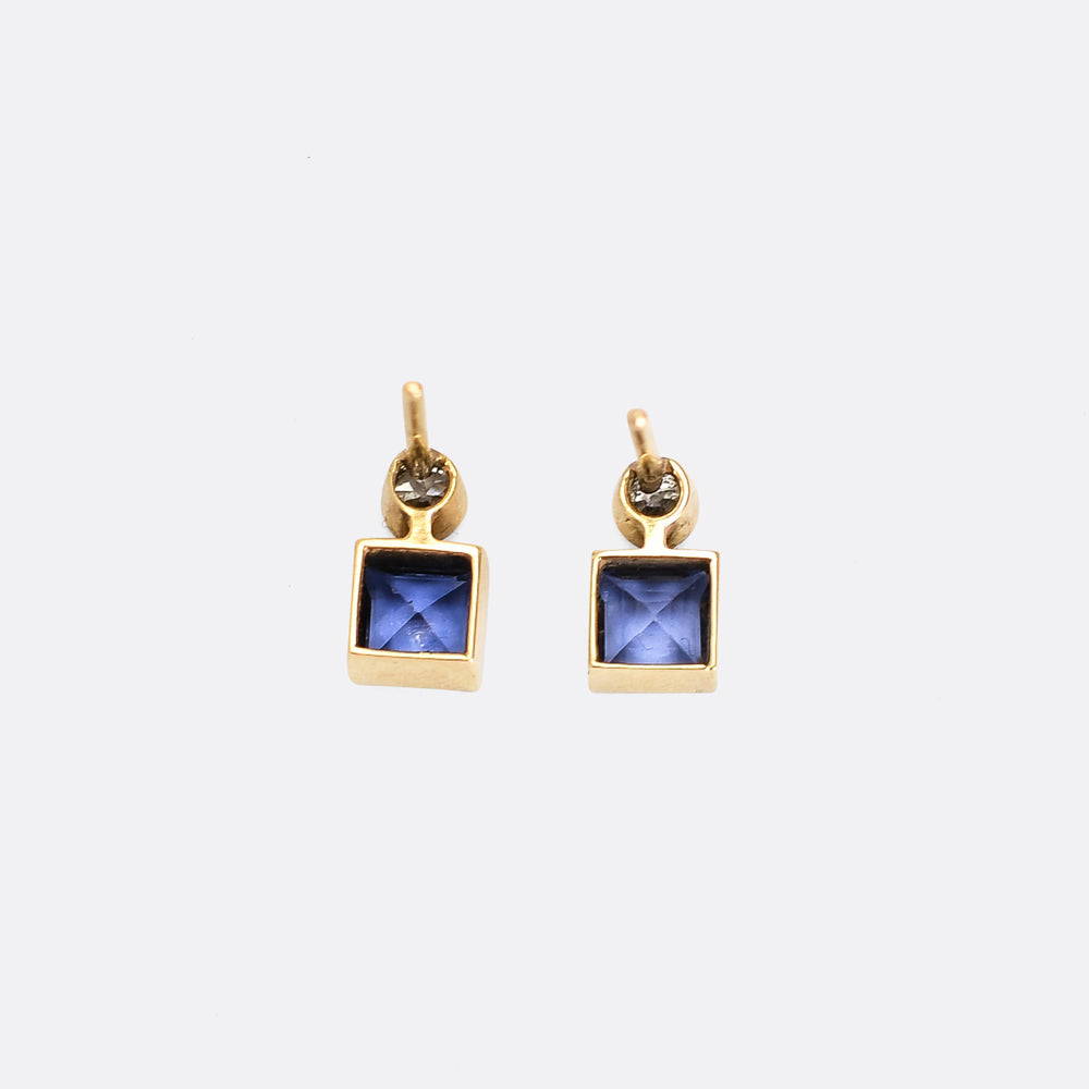 Edwardian Ceylon Sapphire & Diamond Earrings