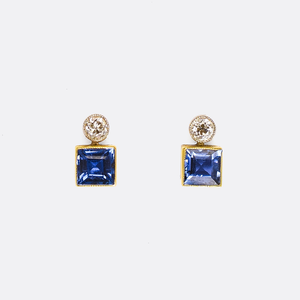 Edwardian Ceylon Sapphire & Diamond Earrings