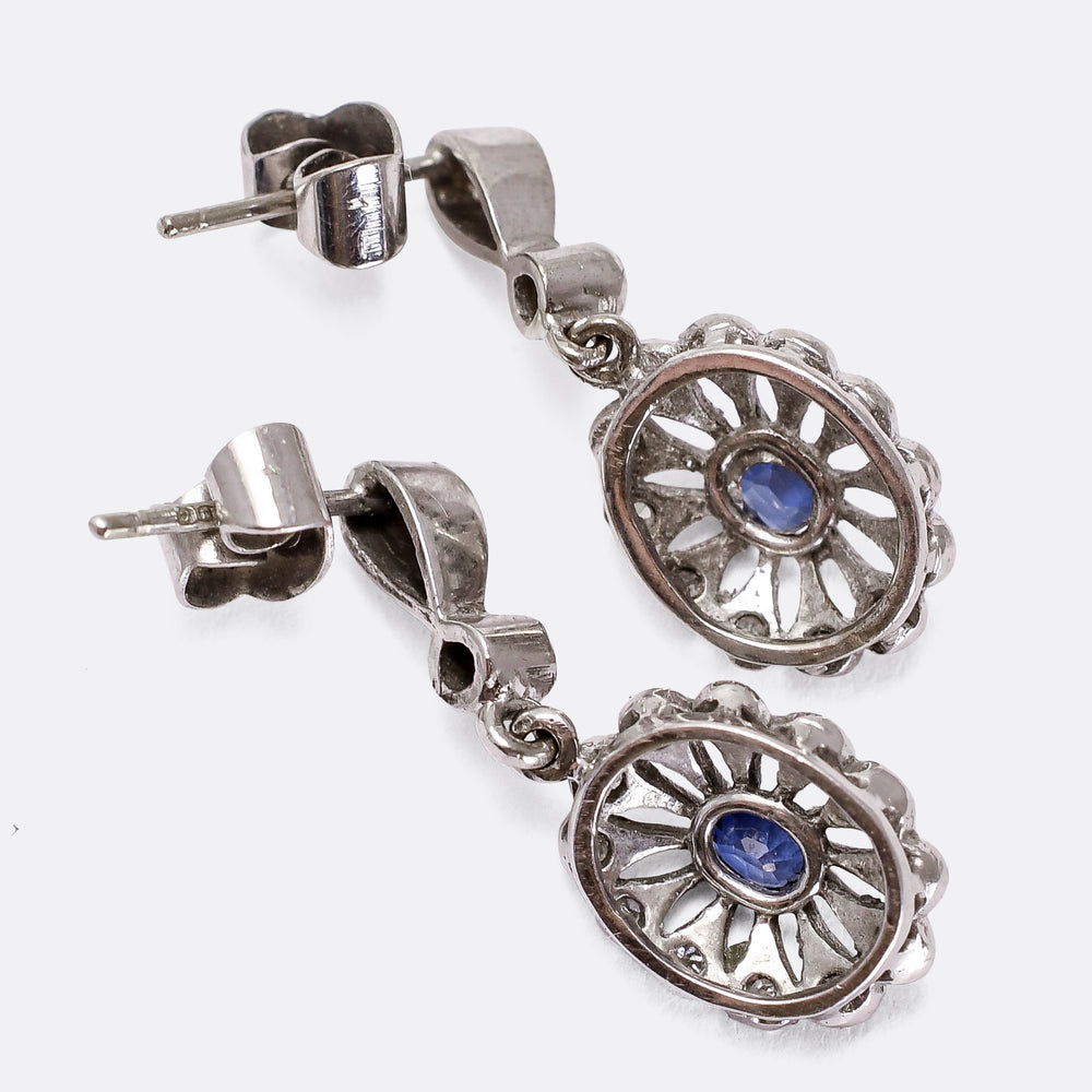 Edwardian Ceylon Sapphire & Diamond Earrings