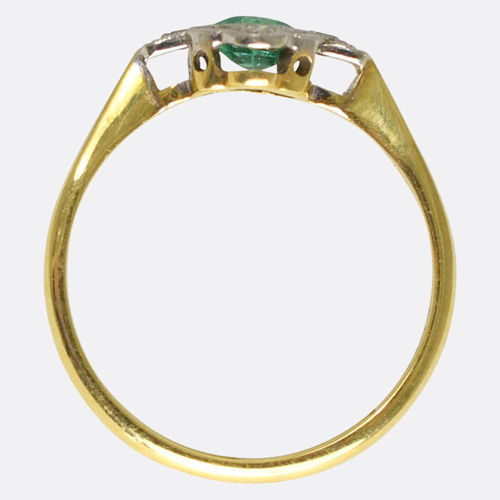 Edwardian Dainty Emerald & Diamond Cluster Ring