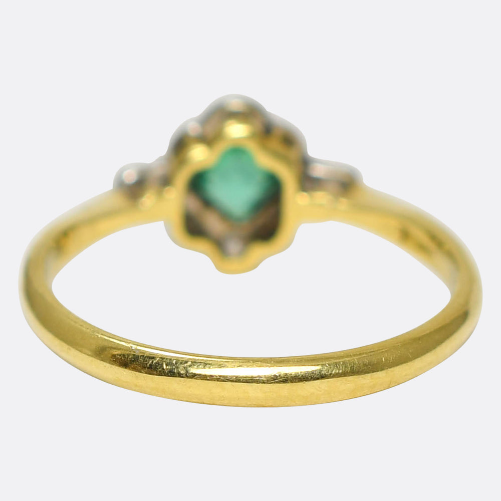 Edwardian Dainty Emerald & Diamond Cluster Ring