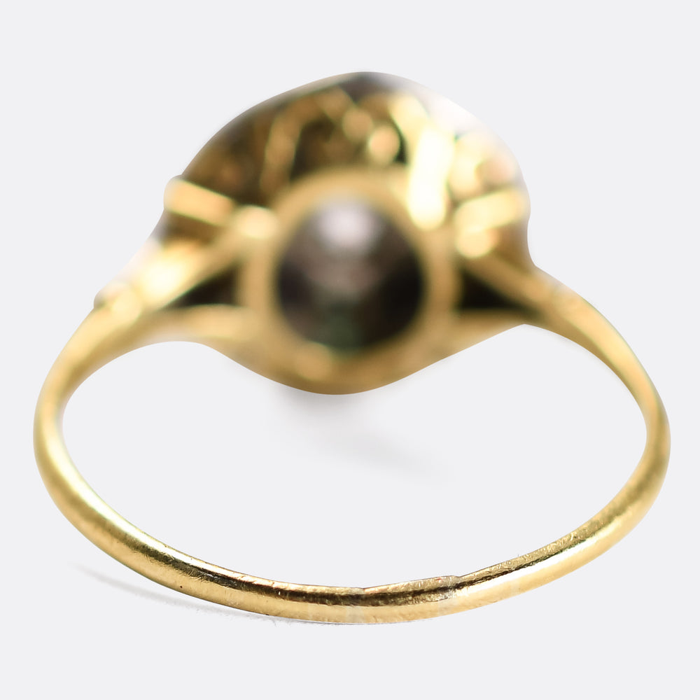 Edwardian Diamond Emerald and Onyx Target Ring