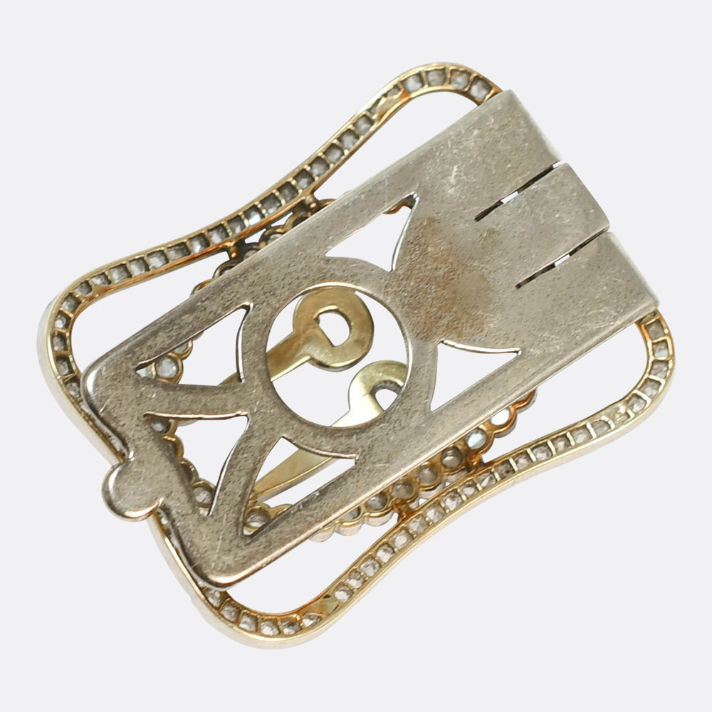 Edwardian Diamond Millegrain Buckle Brooch