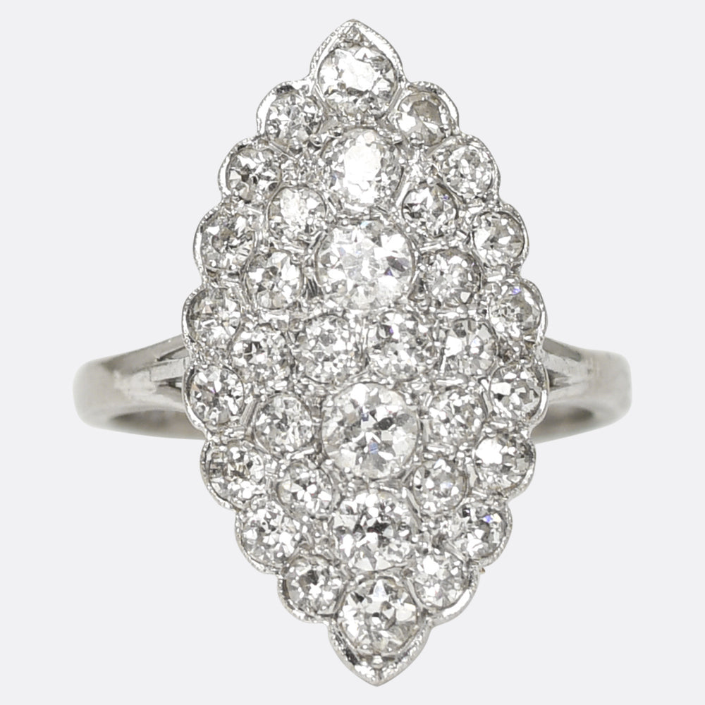 Edwardian Diamond Navette Cluster Ring