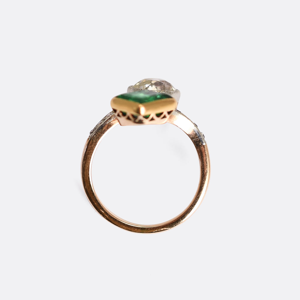 Edwardian Diamond & Colombian Emerald Engagement Ring