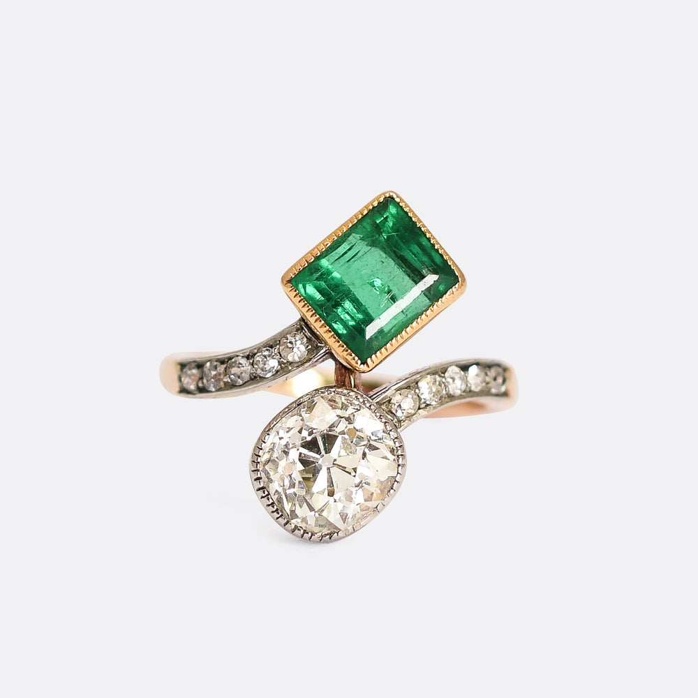 Edwardian Diamond & Colombian Emerald Engagement Ring